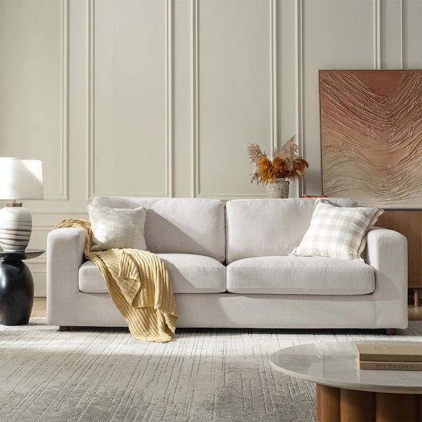 Ryan 91.75 in. Square Arm Slipcovered Polyester Modern Rectangle Sofa in Oatmeal