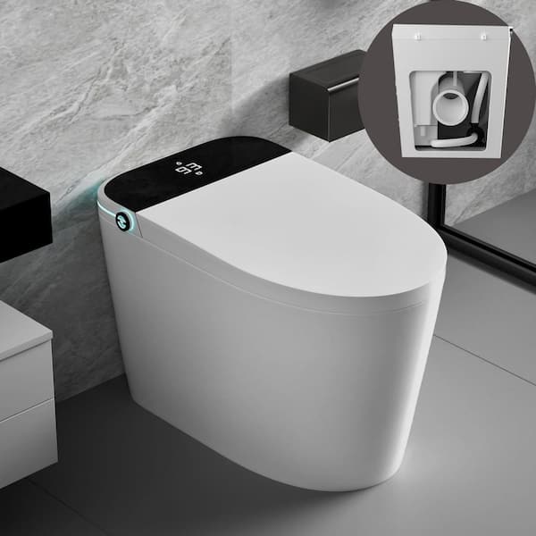 Elongated Bidet Toilet 1.28 GPF in White with Warm Water Sprayer and Dryer, Auto Soft Close, Foot Sensor, LED Display