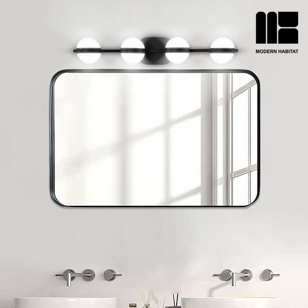 Black Metal 4-Light Dimmable LED Vanity Light with Globe Shades