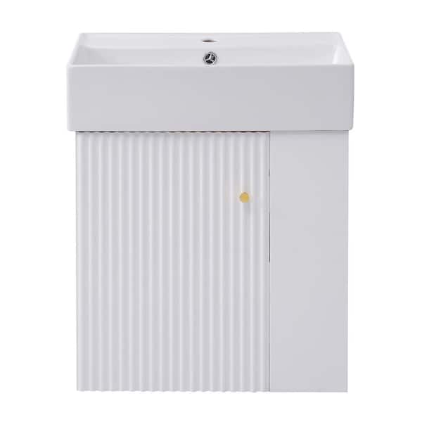 Unbranded 21.6 in. W x 12.2 in. D x 33.9 in. H Single Floating Bath Vanity in White with White Ceramic Top (Right Side Shelf)