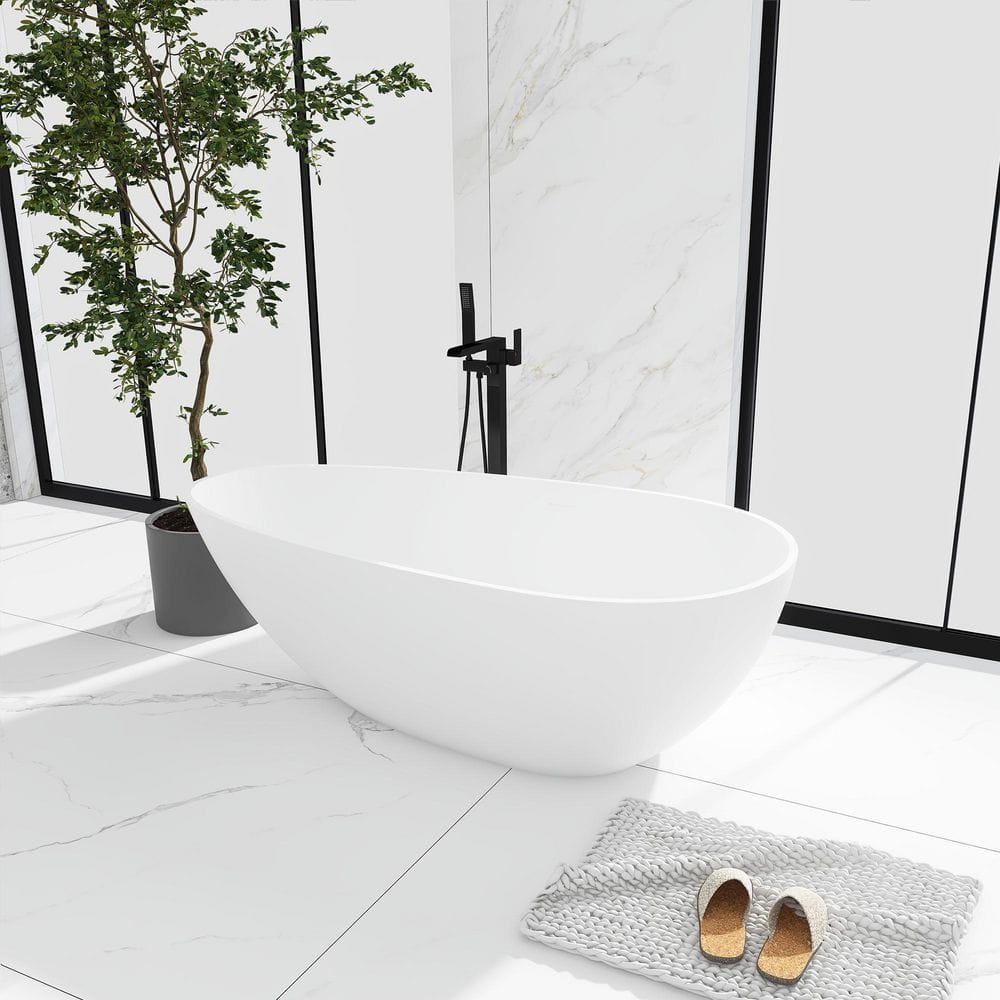 67'' Matte White Solid Surface Freestanding Soaking Bathtub
