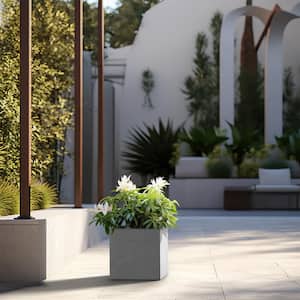 Modern 12in. High Large Tall Square Stone Finish Outdoor Cement Planter Plant Pots