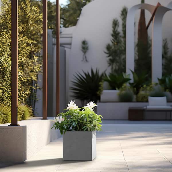 12 in. Medium Natural Gray Concrete Square planter / Pot with drainage holes