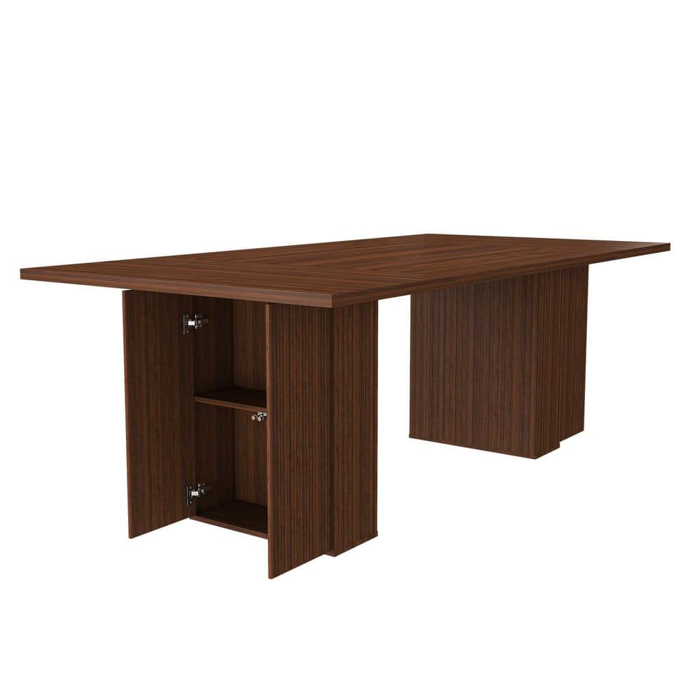 Arden Modern Walnut Wood Double Pedestal Rectangular Dining Table Seats 6 with Storage Base