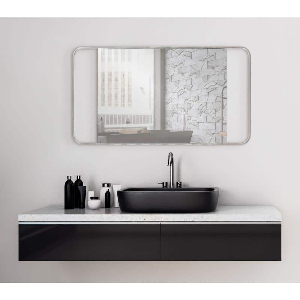 Sophisticated Silver Metal Framed Rounded Rectangular Vanity Mirror 20"x36"