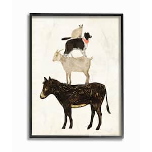 11 in. x 14 in. "Donkey Goat Dog and Cat Barnyard Friends Stacked" by Artist Victoria Borges Framed Wall Art