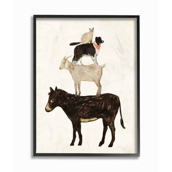 Stupell Industries 16 in. x 20 in. "Donkey Goat Dog and Cat Barnyard Friends Stacked" by Artist Victoria Borges Framed Wall Art