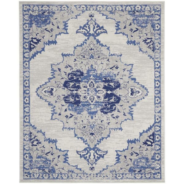 8 ft. x 12 ft. Blue Floral Washable Area Rug