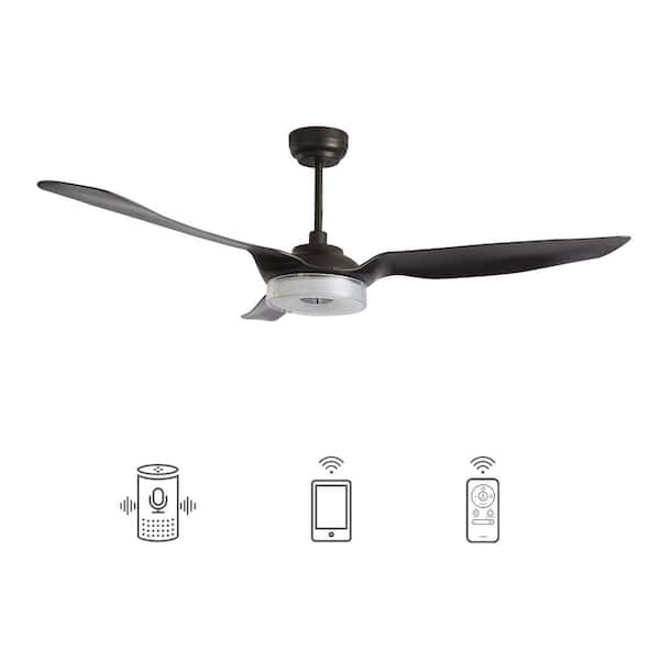 CARRO Finley 60 in. Dimmable LED Indoor Black Smart Ceiling Fan with Light and Remote, Works with Alexa and Google Home