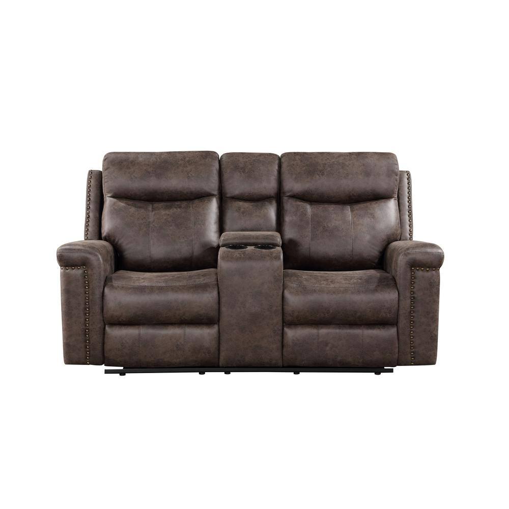Mocha Brown Fabric Reclining Loveseat with Cup Holders