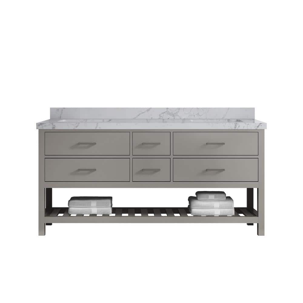 Parker 72 in. Double Sink Freestanding Elephant Gray Bath Vanity with Venatino Quartz Top Unassembled price history on PriceWatchPro