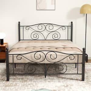 Queen Size Bed Frame Support with Headboard and Footboard, No Box Spring Need Metal Platform Bed, Black, 60"W
