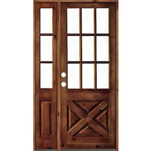 46 in. x 96 in. Alder 2-Panel Right-Hand/Inswing Clear Glass Red Chestnut Stain Wood Prehung Front Door w/Left Sidelite
