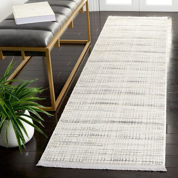 Whisper 2 ft. x 8 ft. Ivory/Gray Distressed Crosstitch Runner Rug