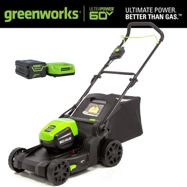 Greenworks PRO 17 in. 60-Volt Battery Cordless Lawn Mower with 4.0 Ah ...