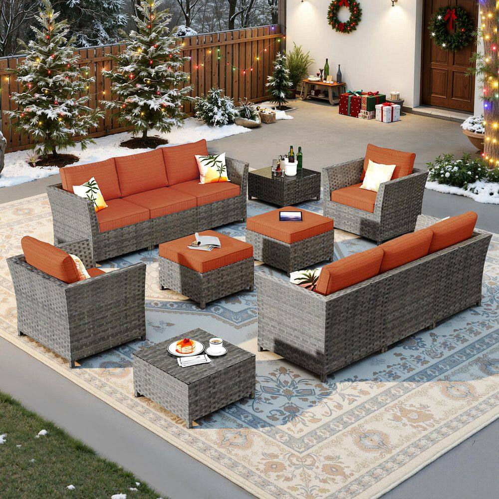 Jasmine 12-Piece Wicker Outdoor Sectional Set with Orange Red Cushions price history on PriceWatchPro