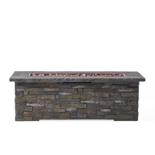 56 in. W x 26.2 in. D x 18.7 in. H Rectangle Metal Propane Burning Outdoor Fire Pit in Gray