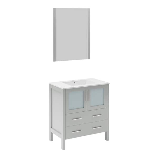 Fresca Torino 30 in. Bath Vanity in Gray with Ceramic Vanity Top in White with White Basin and Mirror (Faucet Not Included)
