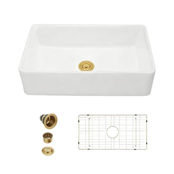 32 in. Undermount Workstation Sink Single Bowl White Fireclay Kitchen Sink with Accessories