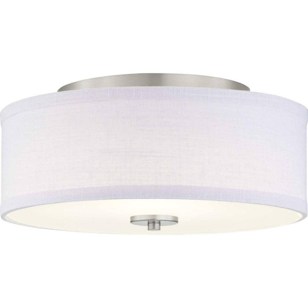 Brushed Nickel LED Drum Flush Mount with Etched Glass