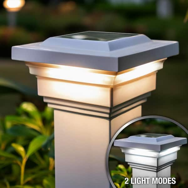 Regal 4 in. x 4 in. Outdoor White Vinyl LED Solar Post Cap (2-Pack)