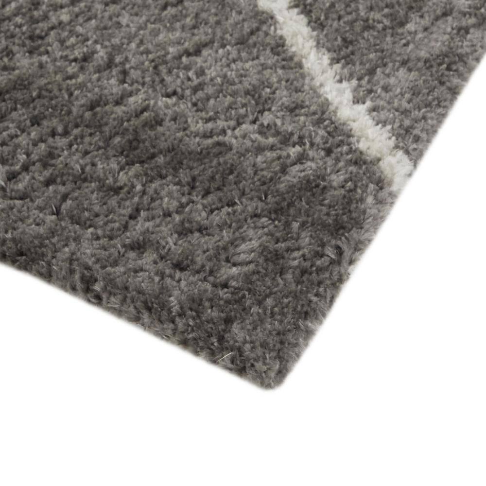 Charcoal and Cream Synthetic Stain-Resistant Stripe Area Rug