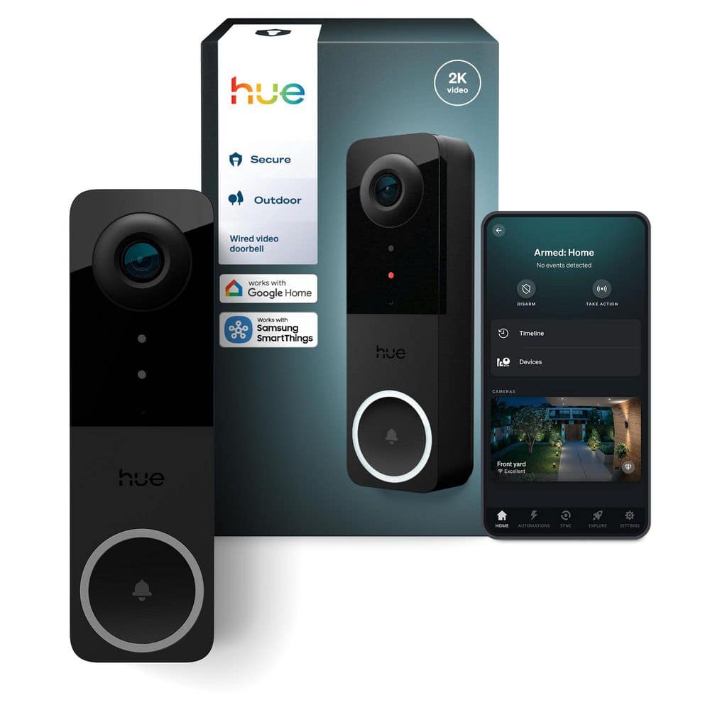 Secure Smart Wi-Fi Wired HD Video Doorbell Camera with Head-to-Toe Video, 2-Way Talk, and Motion Detection, Black