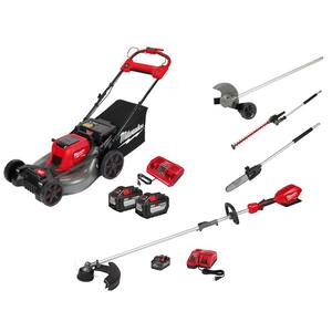 M18 FUEL Brushless 21 in. Self-Propelled Mower w/ String Trimmer, Edger, Hedger, Pole Saw, (2) 12Ah & (1) 8Ah Batteries
