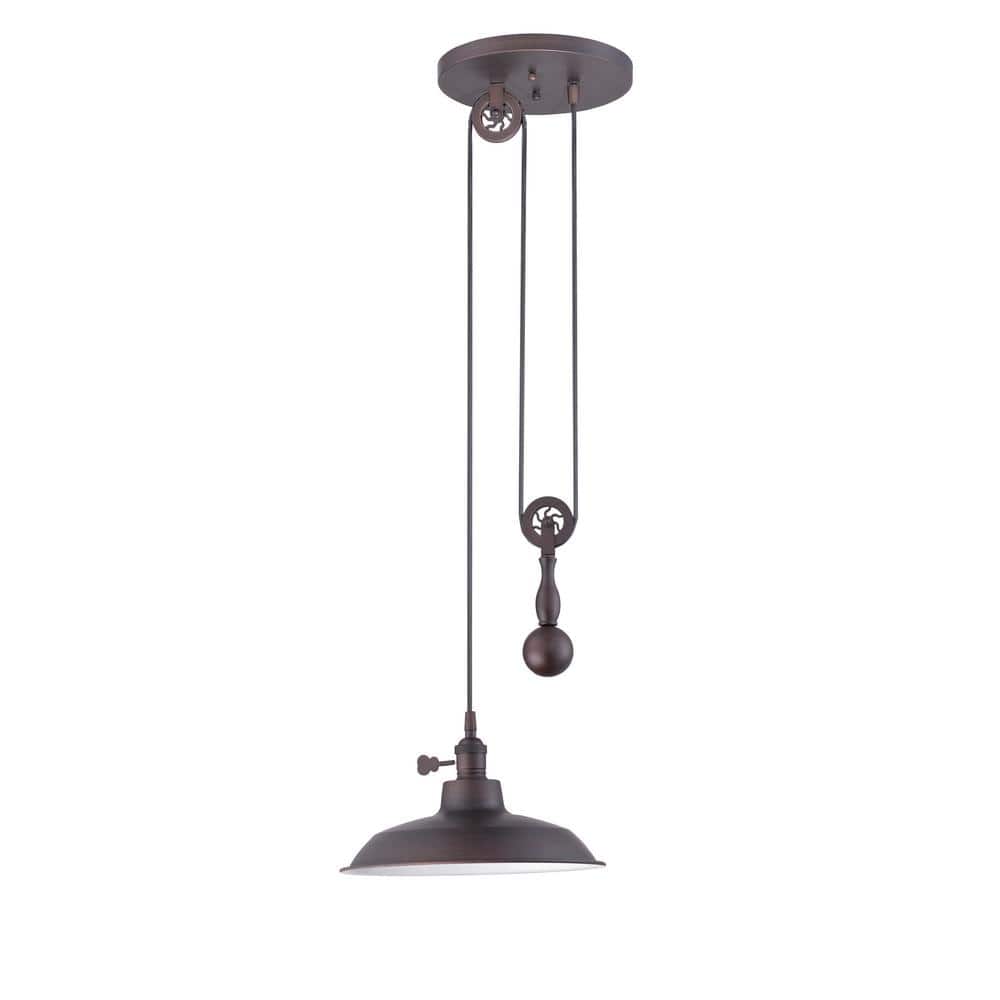 Aged Bronze Pulley 1-Light Pendant with Bowl Shade