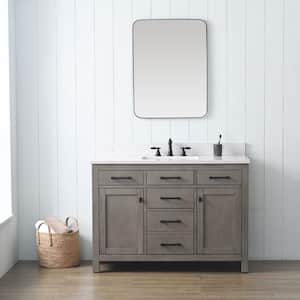 Jasper 48 in. W x 22 in. D Bath Vanity in Textured Gray with Engineered Stone Top in Carrara White with White Sink