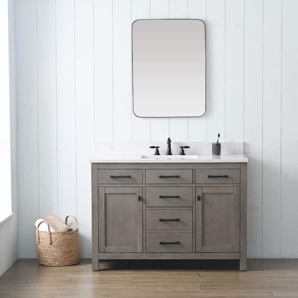 SUDIO Jasper 48 in. W x 22 in. D Bath Vanity in Textured Gray with Engineered Stone Top in Carrara White with White Sink