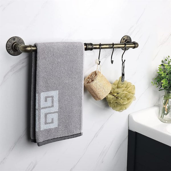 Dracelo 18 in. Wall Mount Industrial Pipe Towel Bar Iron Bathroom Towel Rack  in Antique Gold B09QXCP3LD - The Home Depot