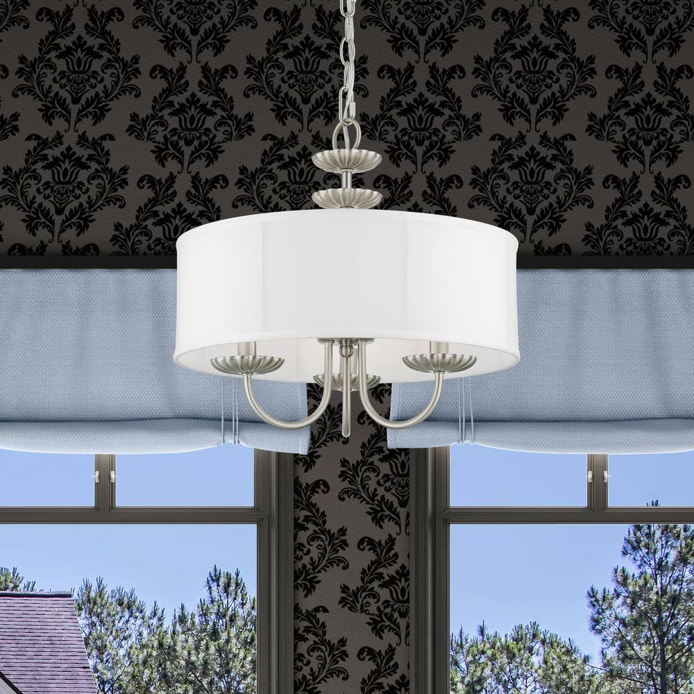 Brushed Nickel Mini Drum Pendant Light with Fabric Shade