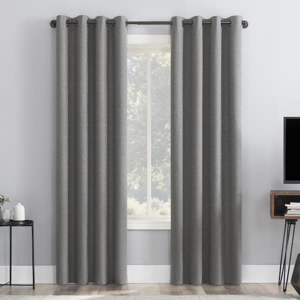Sun Zero Channing Coal Polyester Solid 50 in. W x 84 in. L Noise Cancelling Grommet Blackout Curtain