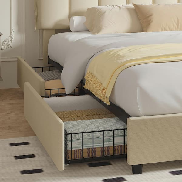 ベッドフレーム BED + MATTRESS with storage - 160x200 cm Box Spring Bed with Storage Space, Upholstered Bed, 160 x