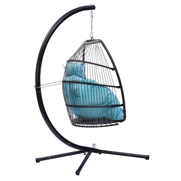 Zeus & Ruta Metal Patio Swing with Cushion and Pillow in Blue