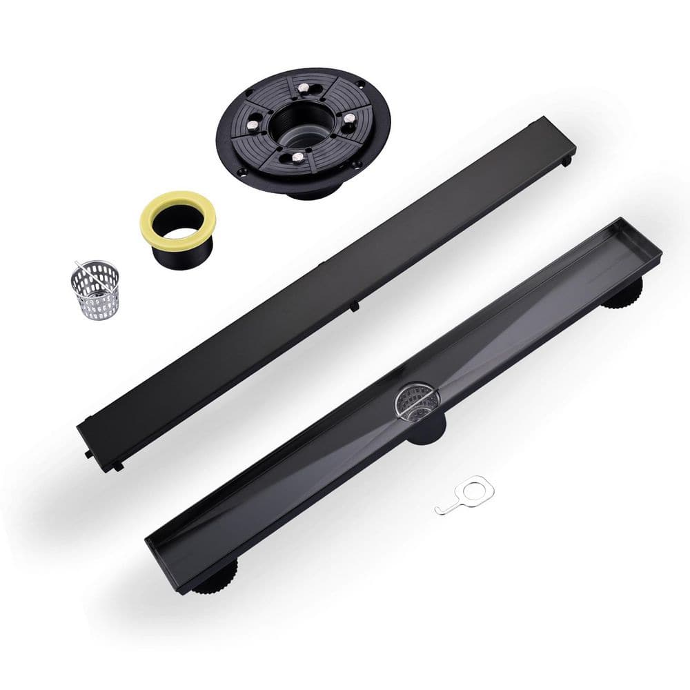 24 in. Stainless Steel Linear Shower Floor Drain with Drain Base, Hair Strainer and Adjustable Feet in Matte Black price history on PriceWatchPro