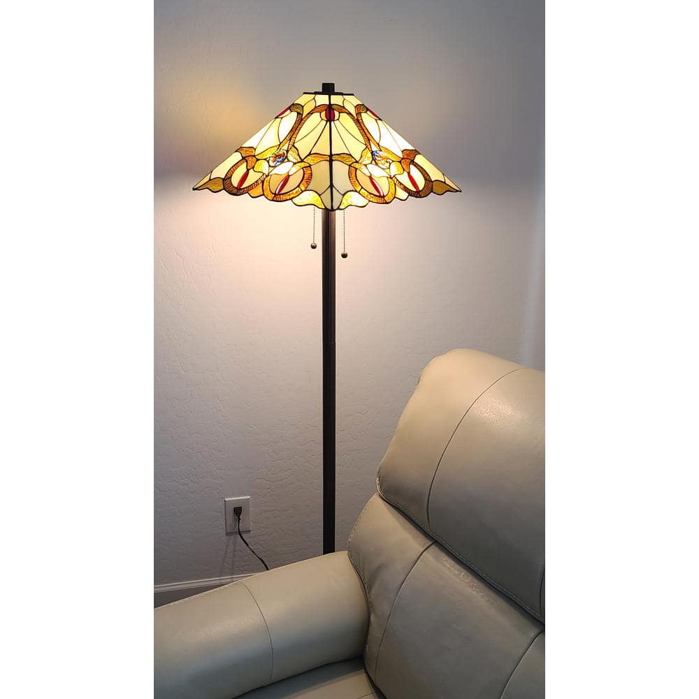 Antique Bronze Tiffany-Style Stained Glass Floor Lamp
