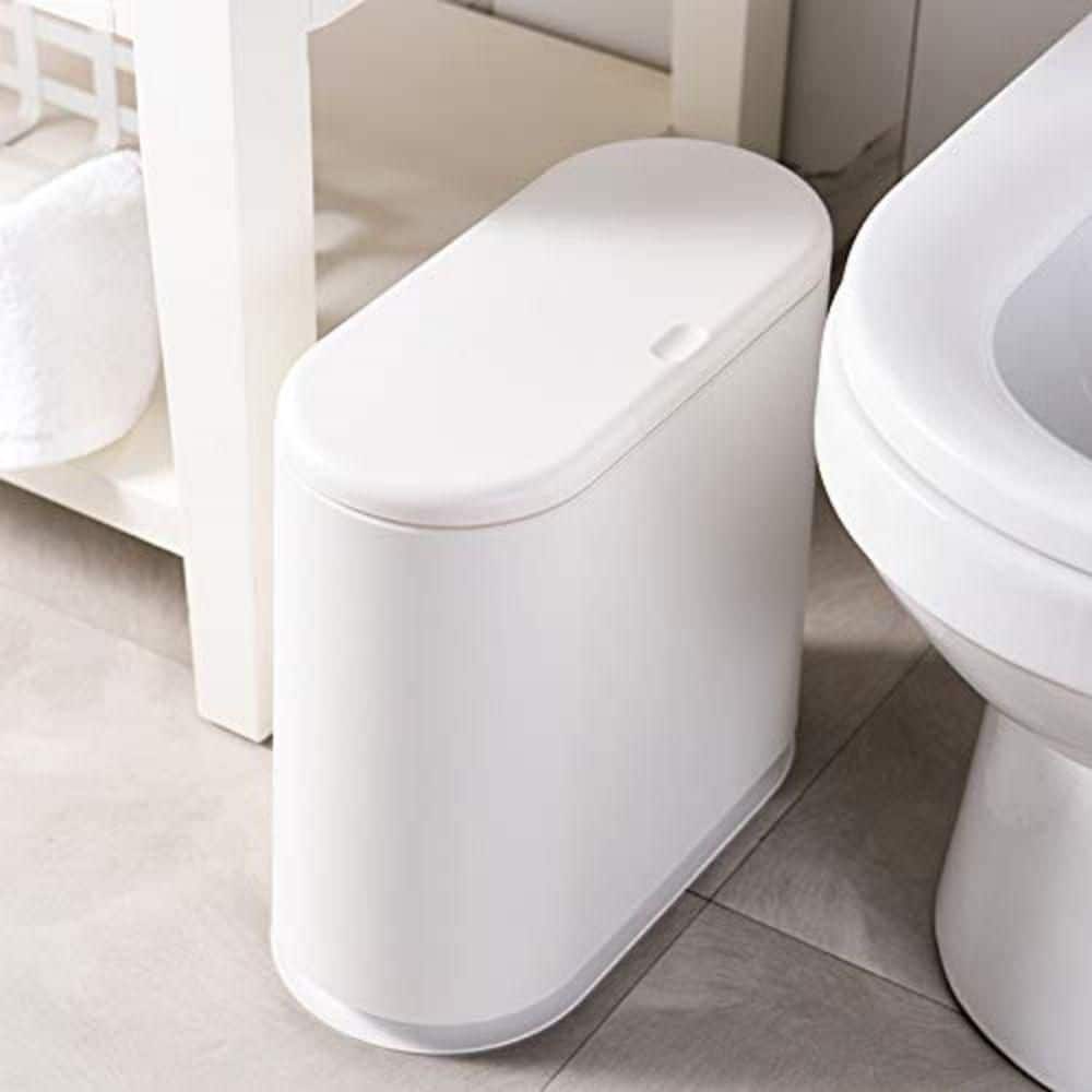 Cream White 2.4 Gallon Rectangular Plastic Bathroom Trash Can