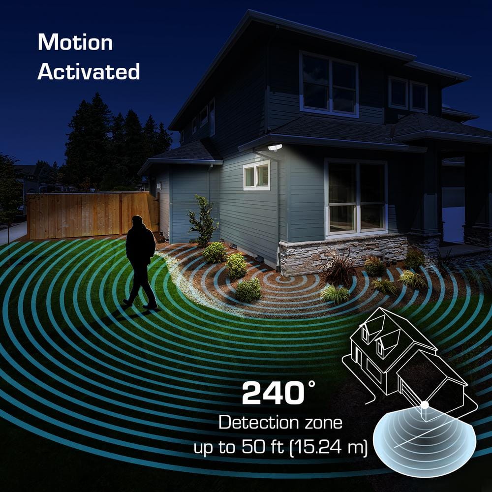 White Polycarbonate 3-Head Motion Sensor LED Security Flood Light