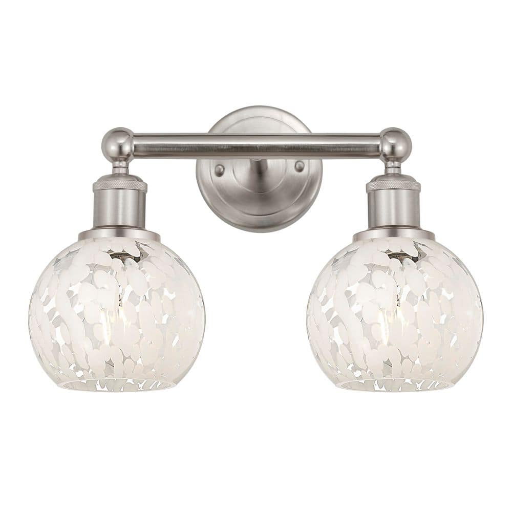 White Mouchette 15 in. 2-Light Brushed Satin Nickel Vanity Light with Glass Shade price history on PriceWatchPro