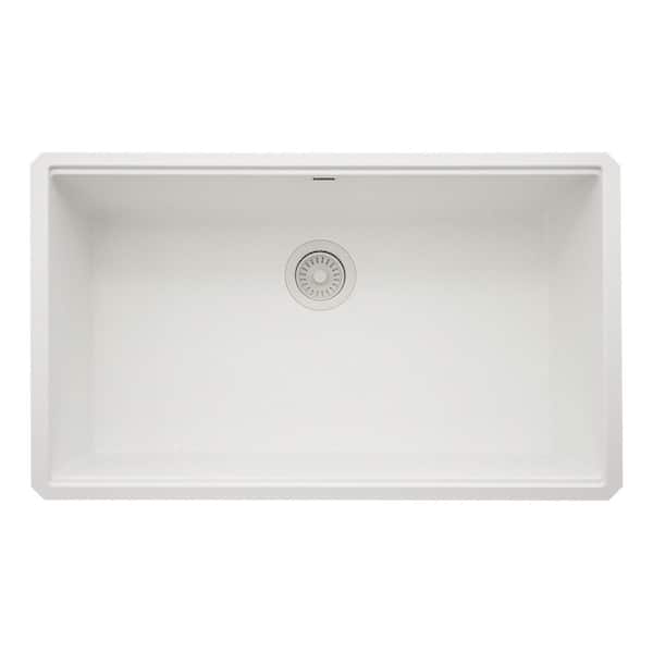 EpiStage 32 in. Undermount Single Bowl Workstation Kitchen Sink in Arctic White Granite Quartz Composite