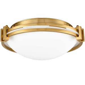 12.2 in. 2-Light Fixture Brass Finish Modern Flush Mount with Frosted Glass Shade 1-Pack