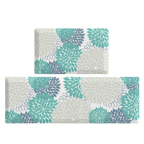 Green 47 in. x 17.3 in. Indoor Cushioned Anti Fatigue Kitchen Rugs and Mats Set of 2