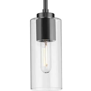 Cofield Collection 4 in. 1-Light Matte Black Transitional Pendant with Clear Glass Shade