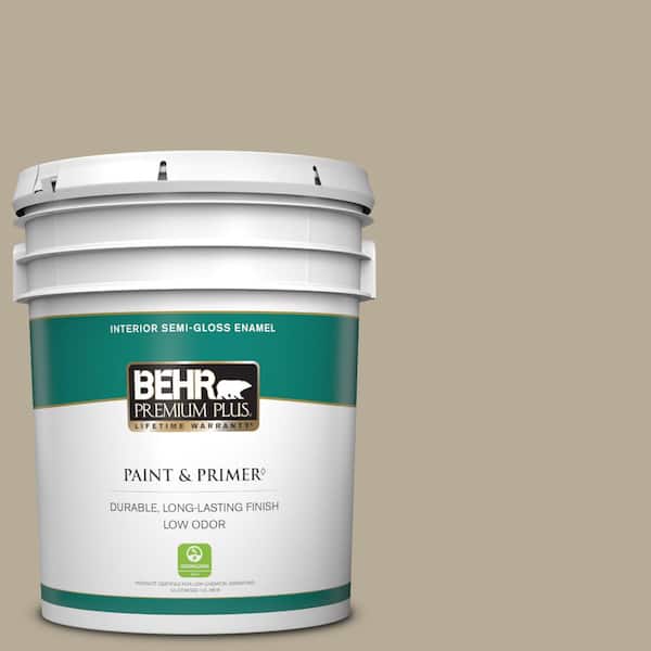 BEHR PREMIUM PLUS 5 gal. #N310-4 Desert Khaki Semi-Gloss Enamel Low Odor Interior Paint & Primer