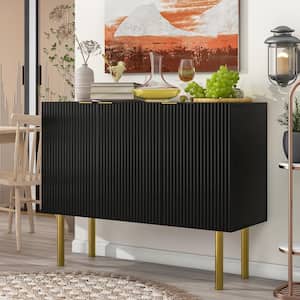 Black Wood 47.2 in. W Simple and Luxury Sideboard with Adjustable Shelves, Gold Metal Legs and Handles