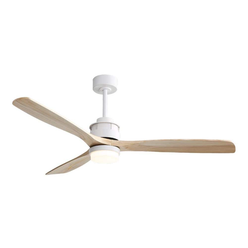 60 in. Modern White 3 Solid Wood Blades Downrod Standard Ceiling Fan with LED Light and Remote Control Included price history on PriceWatchPro