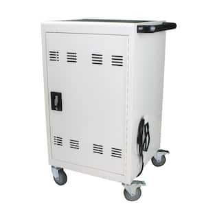 35-Device White Mobile Charging Cart and Cabinet for Tablets Laptops with Extra 4 Bits Power Strip