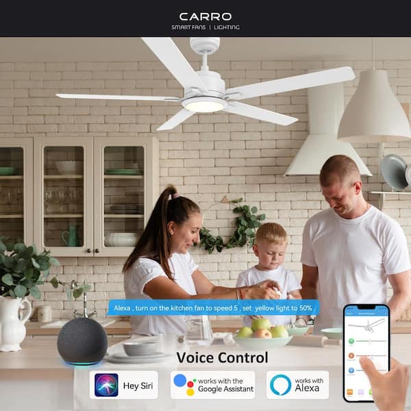 CARRO Essex 56 in. Dimmable LED Indoor/Outdoor White Smart Ceiling Fan with Light and Remote, Works with Alexa/Google Home